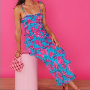 Show Me Your Mumu Stella Smocked Dress Garden Party Blue L